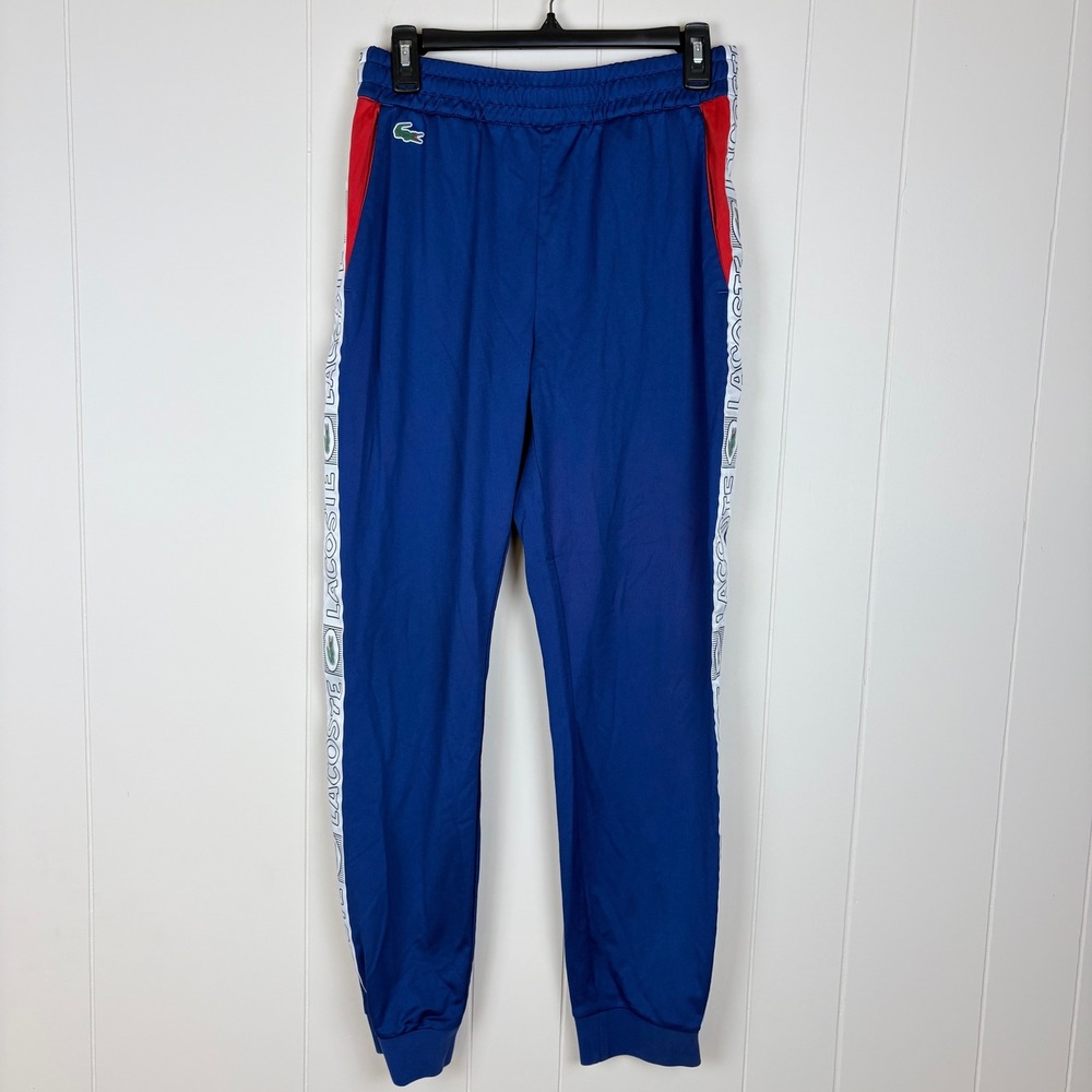Lacoste Sport Tracksuit Logo Tape Track Pants Blue Red XH0873 Size Large
